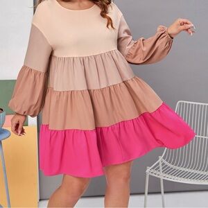 SHEIN Pink Color Block Smock Dress